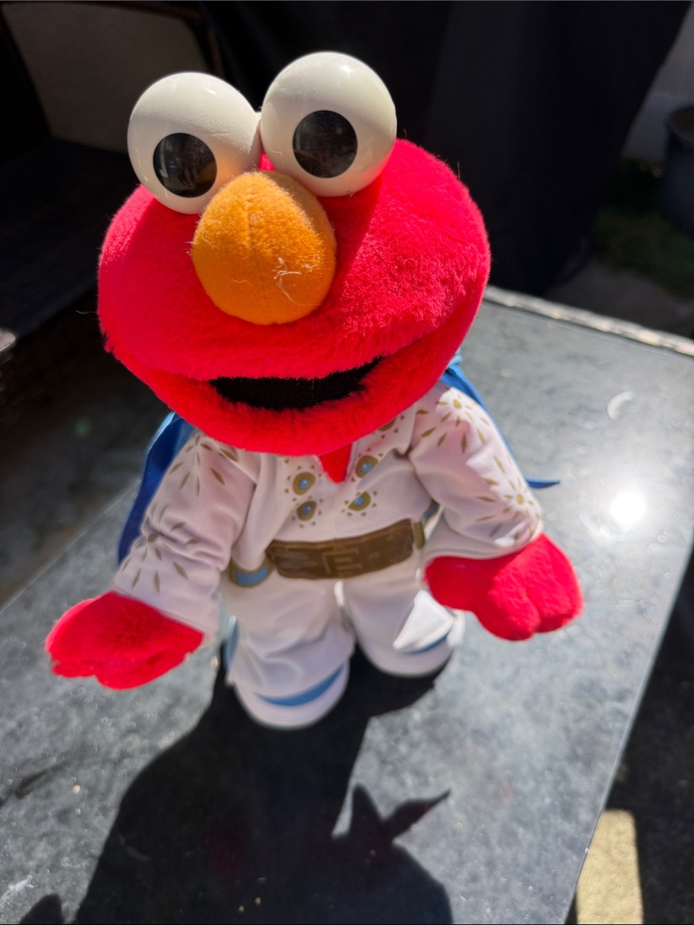 Elmo Plush in White Jumpsuit with Blue Cape